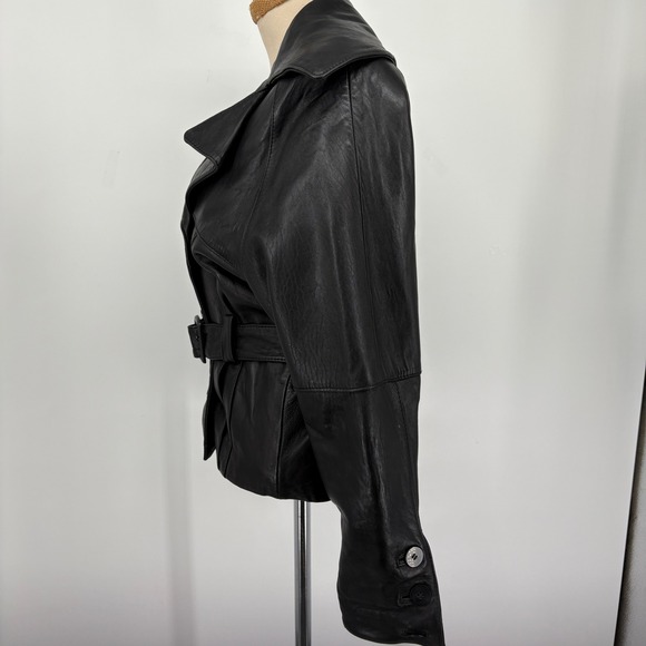 Express Avenue De L'opera Leather‎ Belted Moto Jacket Thinsulate Y2K Black S - Picture 3 of 16